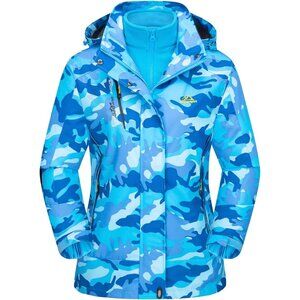 Women's Blue Camo Winter Winter Snow Ski Jacket Coats Waterproof Fleece Lined